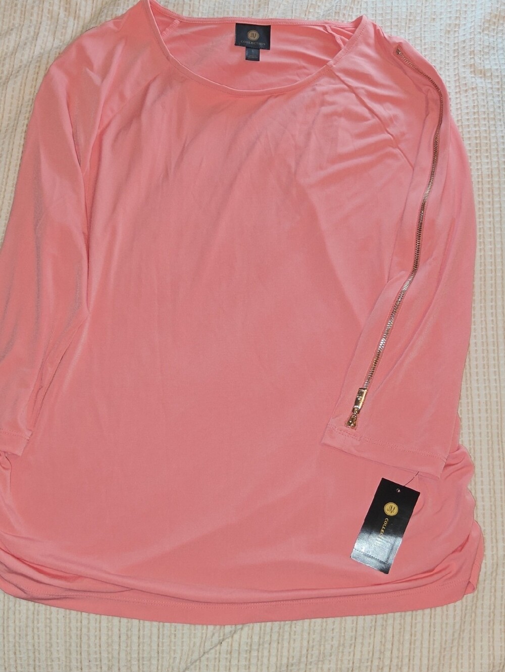 Michael Stars Coral Pink Elbow Length-Sleeve Top with Sleeve Zip